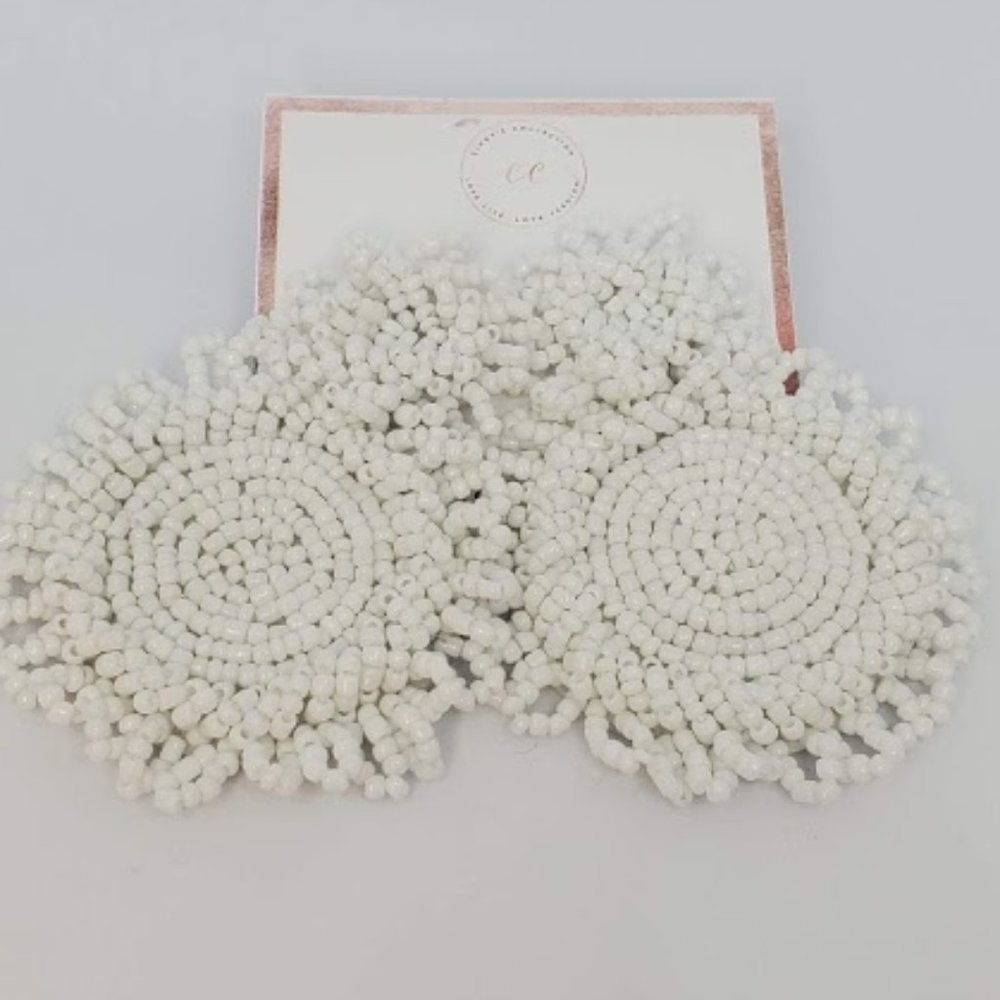 White Beads Handmade Earrings